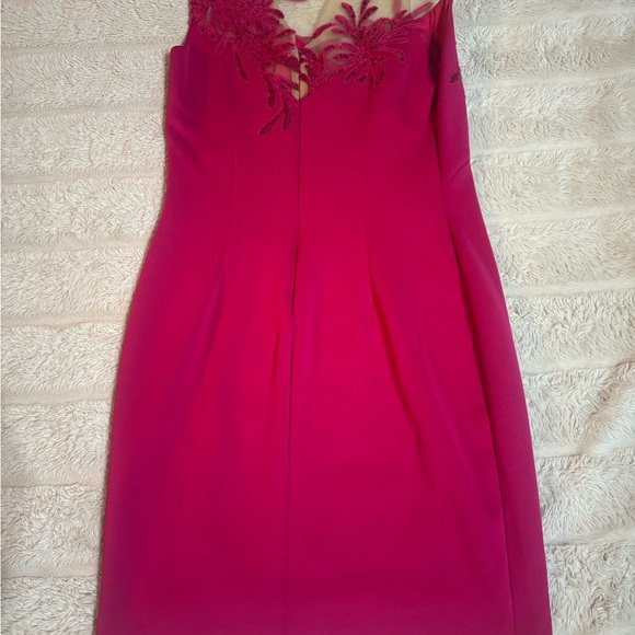 Tadashi Shoji Fuchsia Beaded Illusion Sheath Dress | Formal Cocktail | Size M - Picture 4 of 7